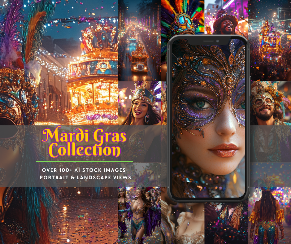 Comprehensive AI-generated image collection featuring authentic Mardi Gras celebrations and historic New Orleans architecture, including masked revelers, ornate buildings, French Quarter scenes, and carnival festivities. Perfect for tourism, marketing, and digital content creation with full commercial rights included.Unlock the potential of digital products and turn your passion into profit. Whether you're a Digital Creator looking to monetize your expertise or an entrepreneur exploring side hustle ideas, t