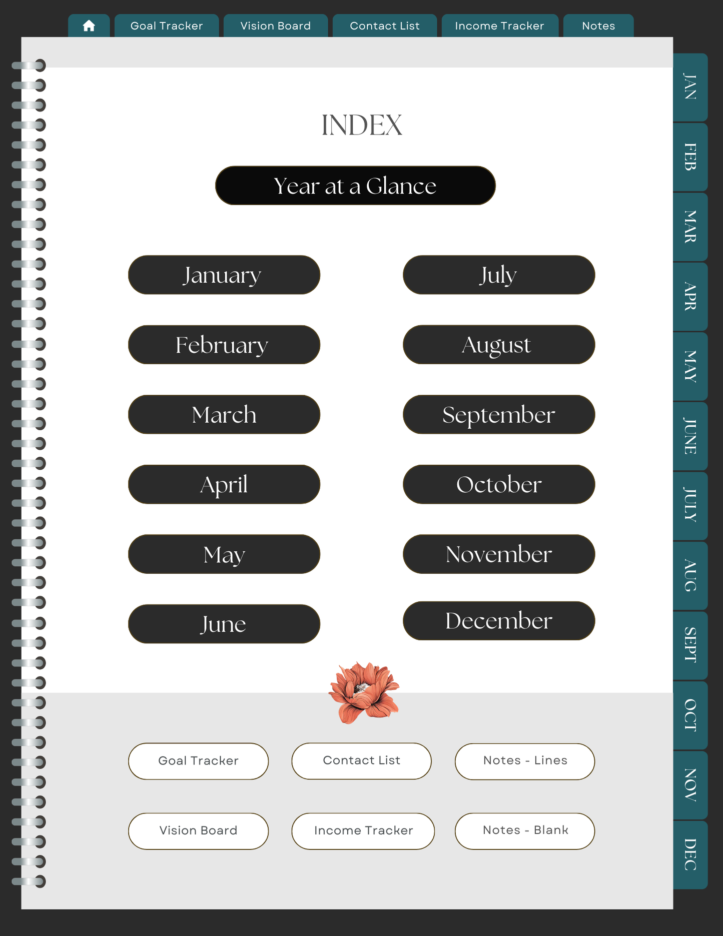 Coral Floral 2025 Digital Planner
