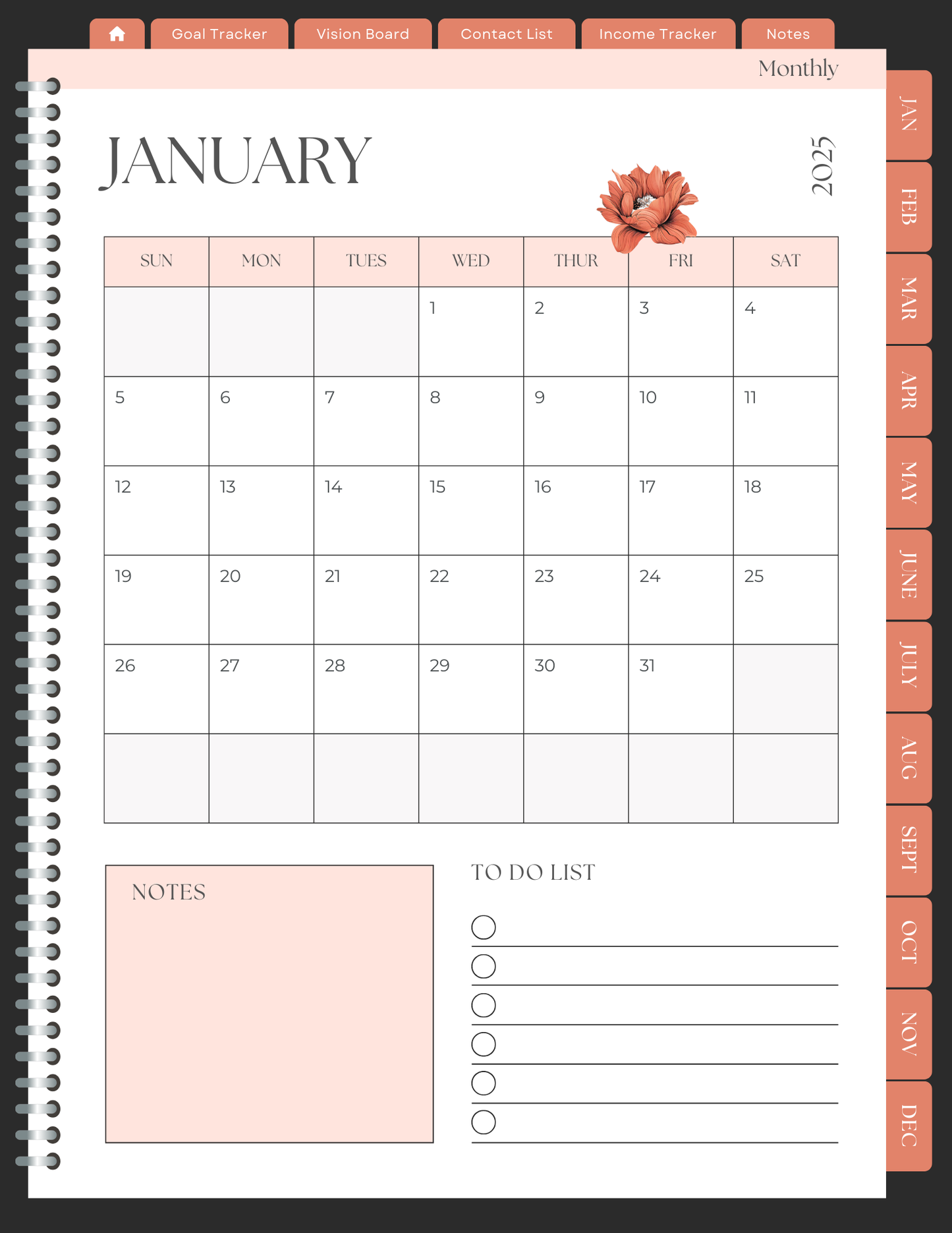 Hibiscus Floral 2025 Digital Planner