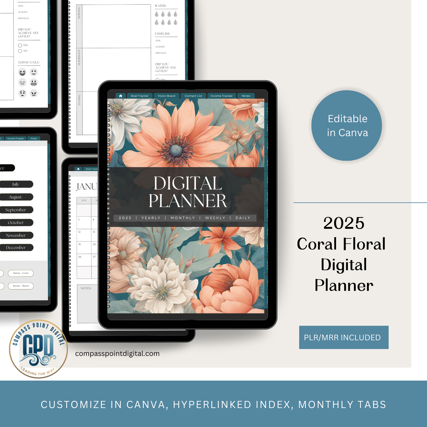 Coral Floral 2025 Digital Planner