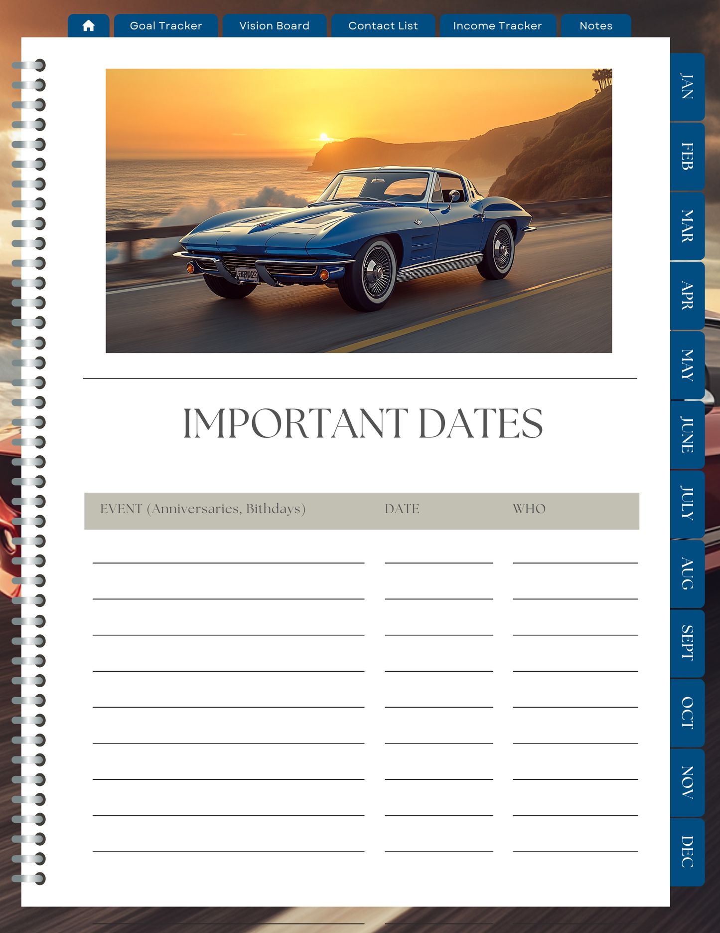 1963 Chevy Corvett Stingray (C2) 2025 Digital Planner