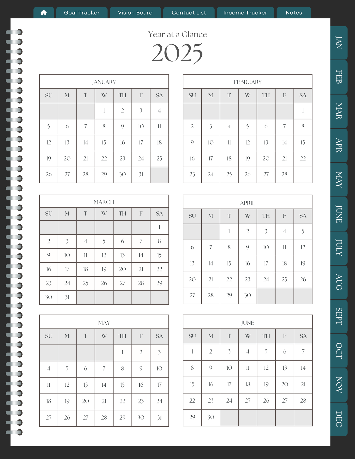 Coral Floral 2025 Digital Planner