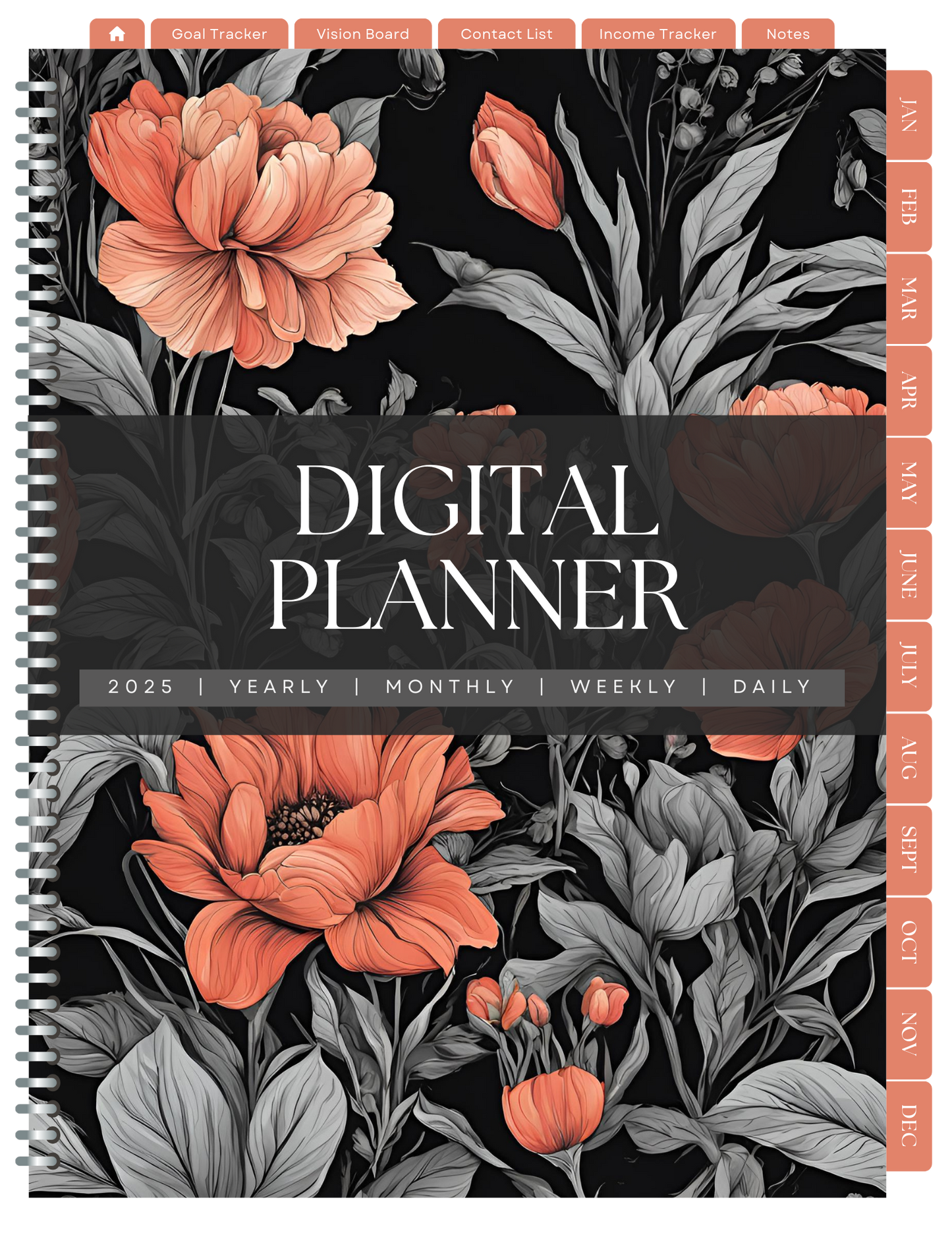 Orange Floral 2025 Digital Planner