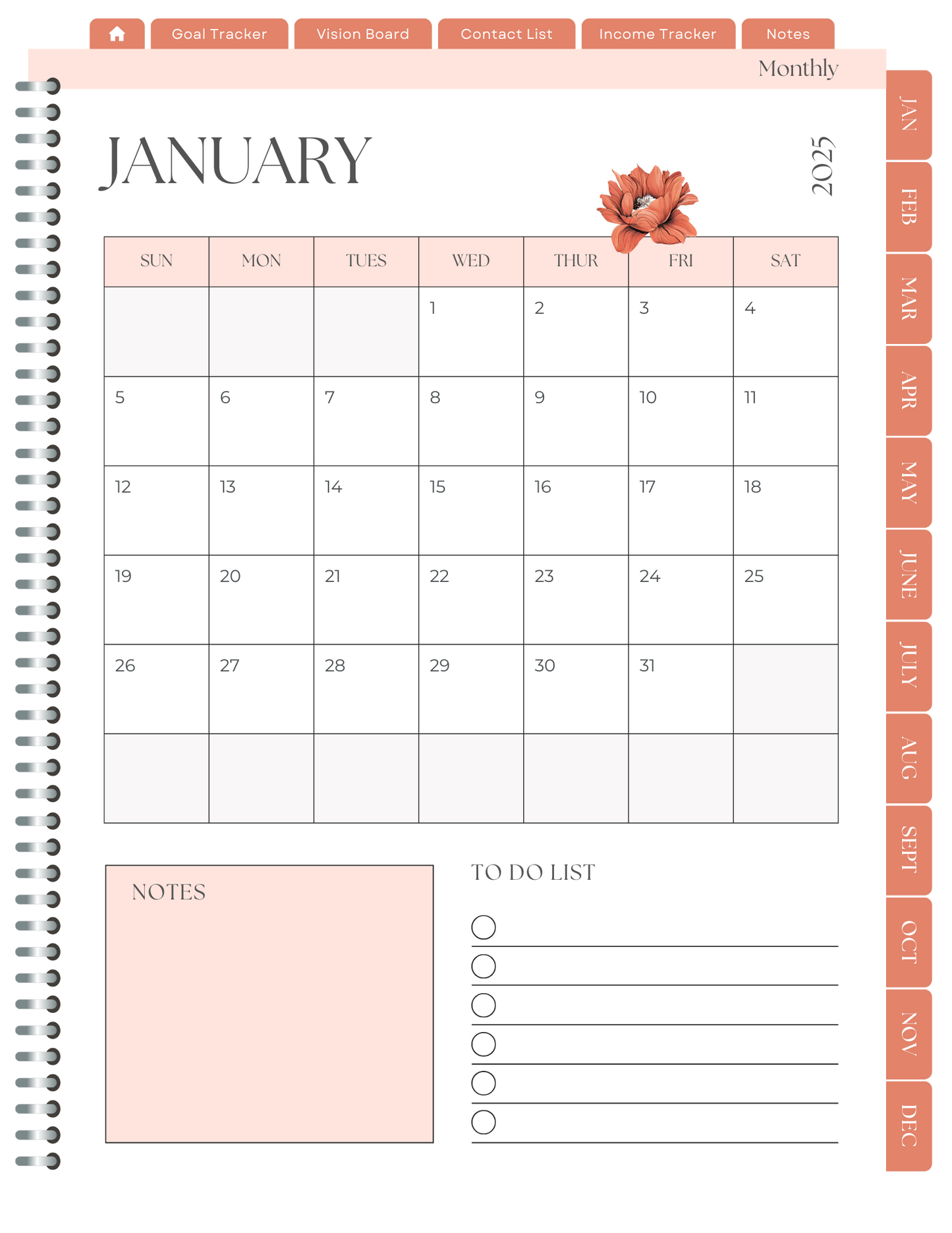 Orange Floral 2025 Digital Planner