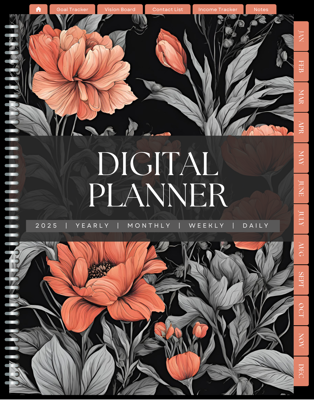 Orange 2025 Digital Planner by Compass Point Digital, a vibrant and functional planner featuring a sleek orange theme, designed to help users effectively organize their schedules, goals, and tasks with customizable digital templates.